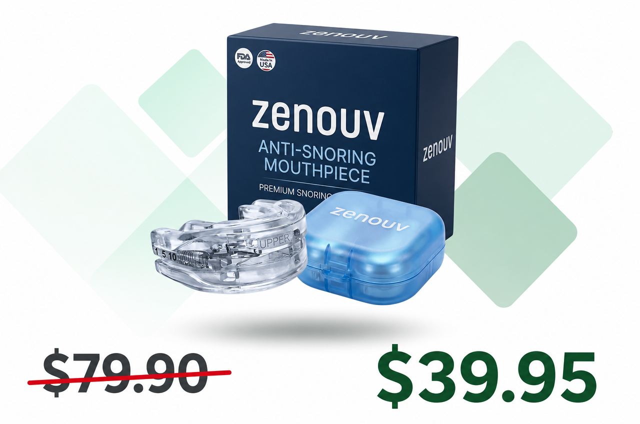 Zenouv anti-snoring mouthpiece full kit — $79.90 retail crossed out, $39.95 sale